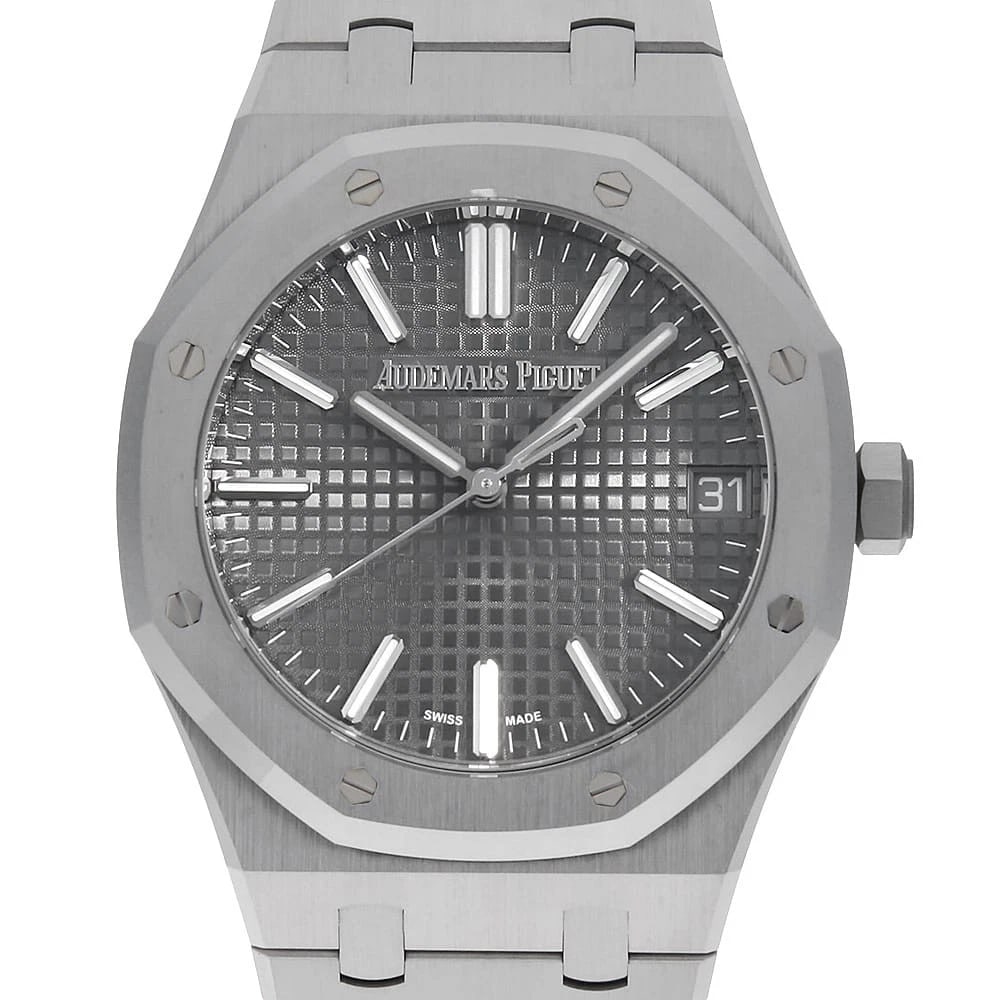 AUDEMARS PIGUET ROYAL OAK AUTOMATIC WATCH: AUDEMARS PIGUET Royal Oak Automatic Watch Brand: AUDEMARS PIGUET Type: Wrist watch Material: Band Material Stainless Steel, Case Material Stainless Steel Color: Dial Color Gray Size: Band Size 19.