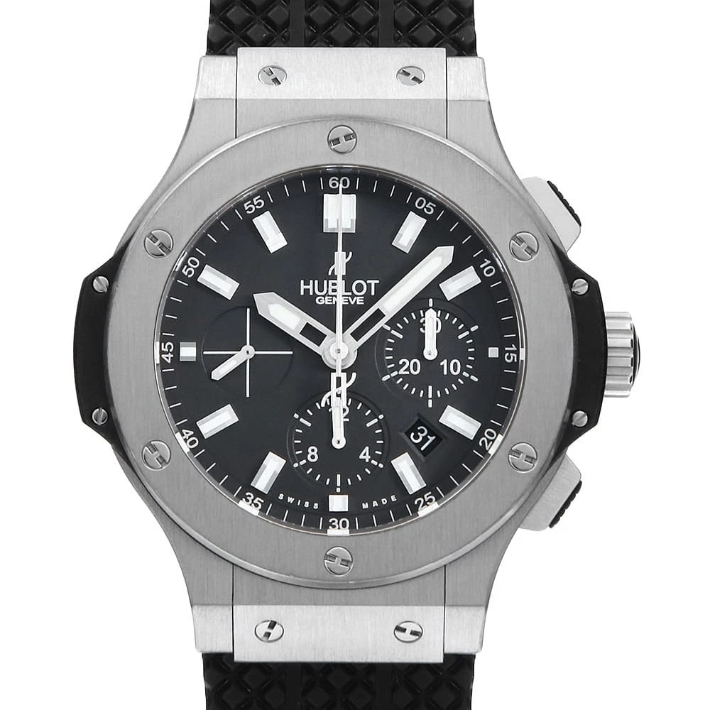 HUBLOT BIG BANG STEEL WATCH: HUBLOT Big bang steel Watch Brand: HUBLOT Type: Wrist watch Material: Band Material rubber, Case Material Stainless Steel Color: Dial Color Black Size: Band Size NONE, Case Size Case:W44mm 