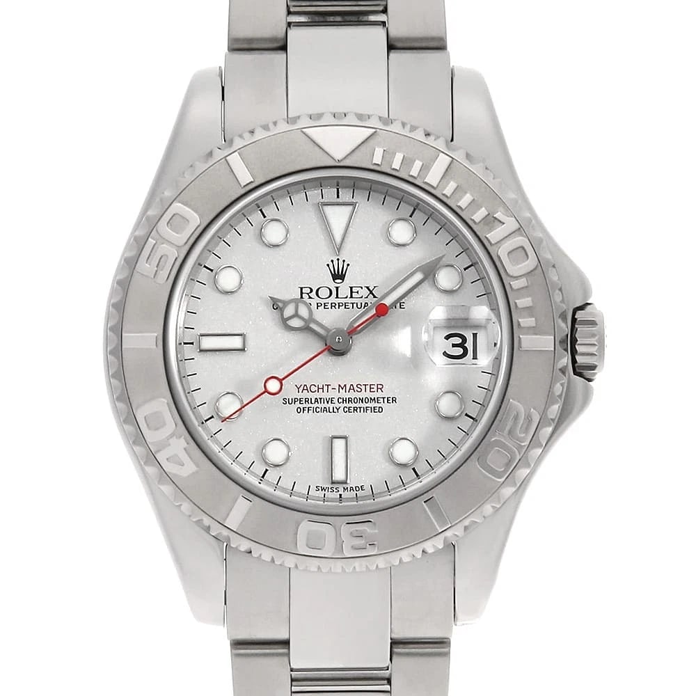 ROLEX YACHT MASTER SILVER WATCH: ROLEX Yacht master SilverWatch Brand: ROLEX Type: Wrist watch Material: Band Material Stainless Steel, Case Material Stainless Steel Color: Dial Color Silver Size: Band Size 18.5cm (7.3inch),