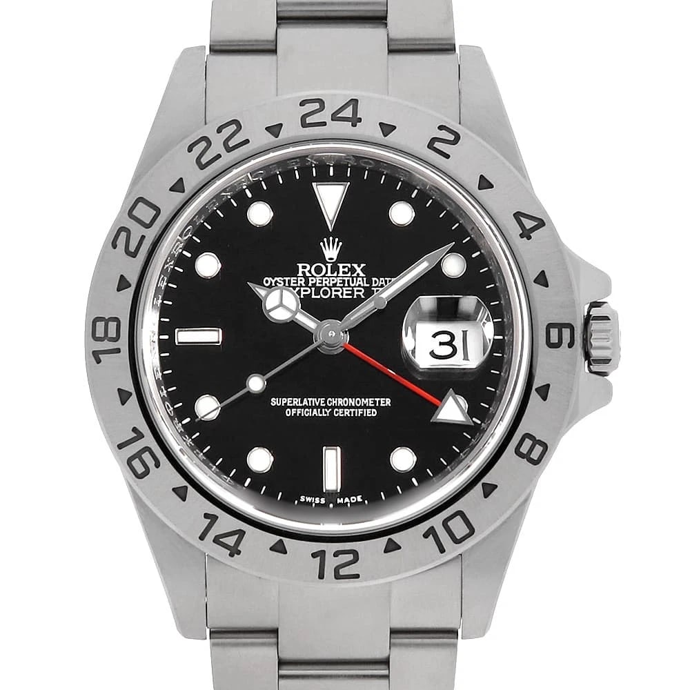 ROLEX EXPLORER II BLACK M WATCH: ROLEX Explorer II black MWatch Brand: ROLEX Type: Wrist watch Material: Band Material Stainless Steel, Case Material Stainless Steel Color: Dial Color Black Size: Band Size 18cm (7.1inch), Case Si