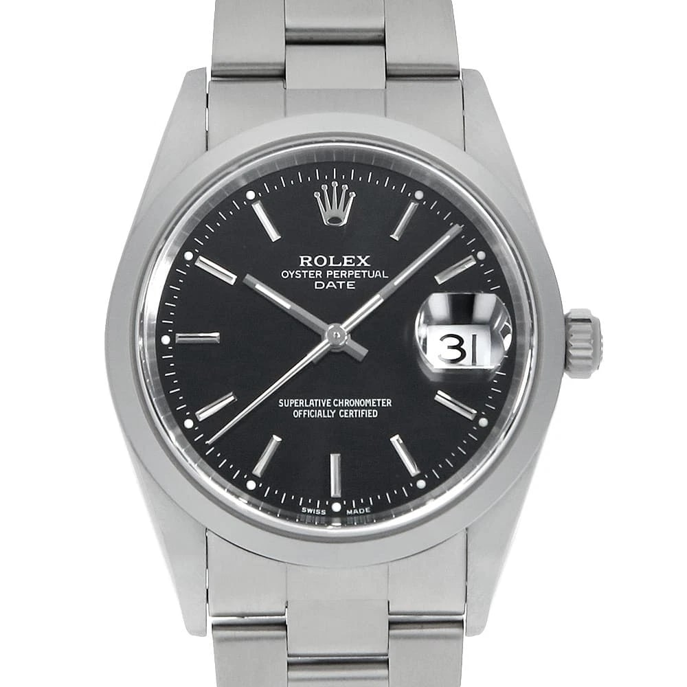 ROLEX OYSTER PERPETUAL DATE BLACK WATCH: ROLEX Oyster Perpetual Date blackWatch Brand: ROLEX Type: Wrist watch Material: Band Material Stainless Steel, Case Material Stainless Steel Color: Dial Color Black Size: Band Size 18cm