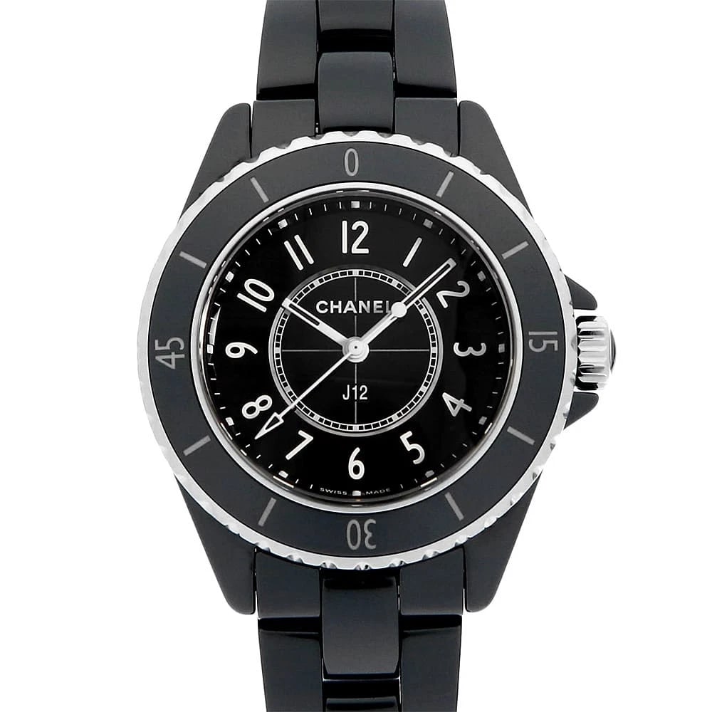 CHANEL J12 BLACK CERAMIC WATCH: CHANEL J12 black ceramicWatch Brand: CHANEL Type: Wrist watch Material: Band Material Ceramic, Case Material Ceramic Color: Dial Color Black Size: Band Size 17.5cm (6.9inch), Case Size