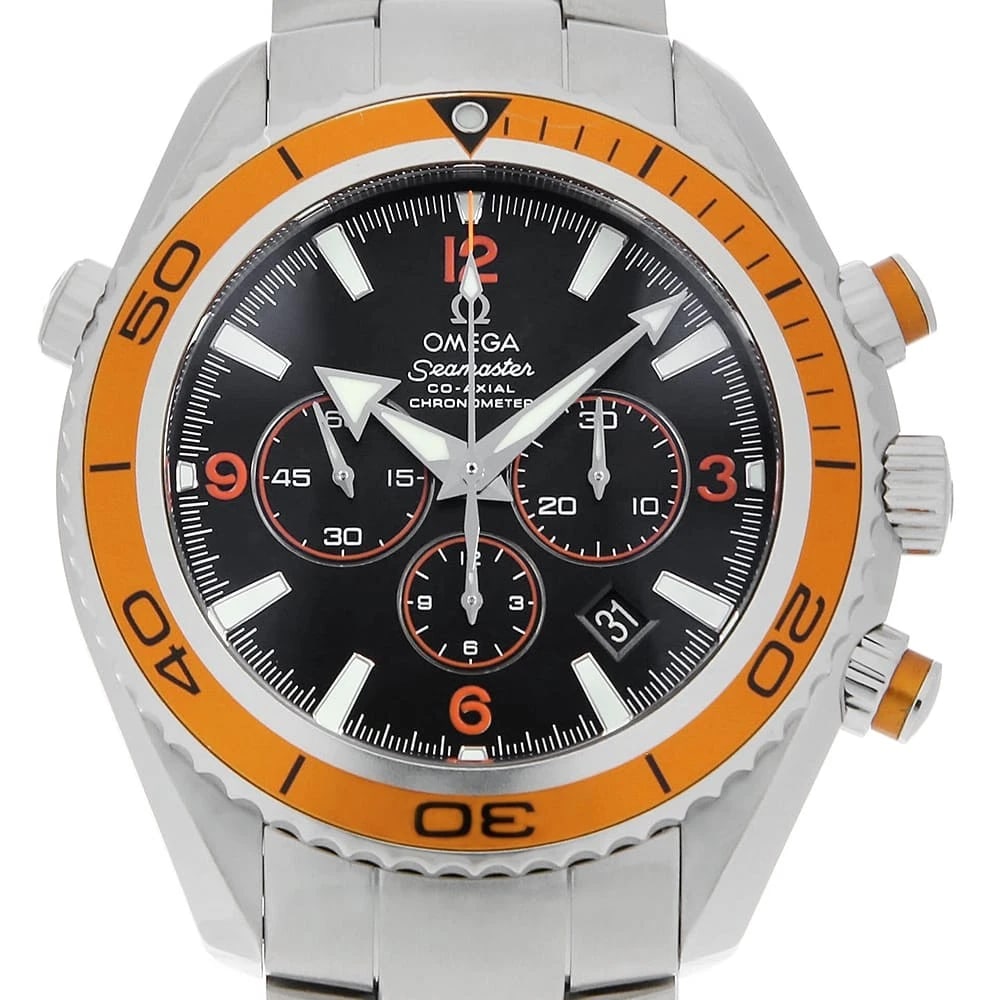 OMEGA SEAMASTER PLANET OCEAN CHRONOGRAPH WATCH: OMEGA Seamaster Planet Ocean Chronograph Watch Brand: OMEGA Type: Wrist watch Material: Band Material Stainless Steel, Case Material Stainless Steel Color: Dial Color Black Size: Band Size 17.5cm