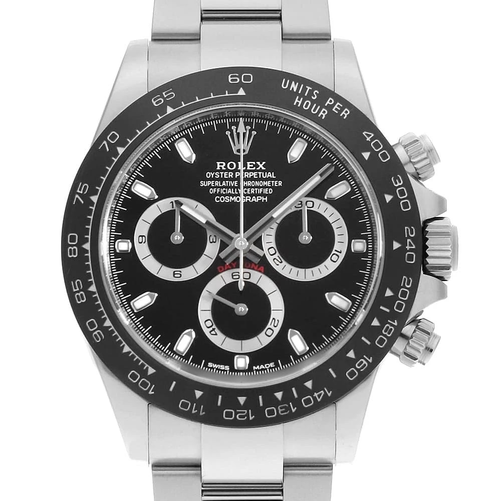 ROLEX COSMOGRAPH DAYTONA BLACK WATCH: ROLEX Cosmograph Daytona black Watch Brand: ROLEX Type: Wrist watch Material: Band Material Stainless Steel, Case Material Stainless Steel Color: Dial Color Black Size: Band Size 19.5cm