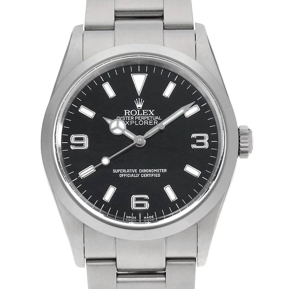 ROLEX EXPLORER I BLACK Z WATCH: ROLEX Explorer I black Z Watch Brand: ROLEX Type: Wrist watch Material: Band Material Stainless Steel, Case Material Stainless Steel Color: Dial Color Black Size: Band Size 17.5cm (6.9inch),