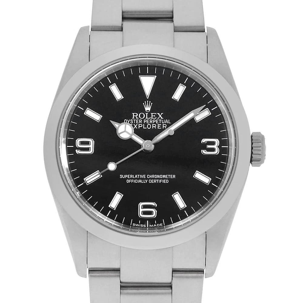 ROLEX EXPLORER I BLACK K WATCH: ROLEX Explorer I black K Watch Brand: ROLEX Type: Wrist watch Material: Band Material Stainless Steel, Case Material Stainless Steel Color: Dial Color Black Size: Band Size 18cm (7.1inch), Case Si