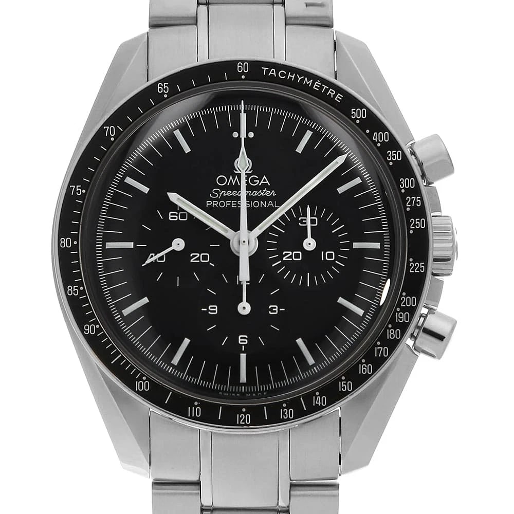 OMEGA SPEEDMASTER PROFESSIONAL MOON WATCH CHRONOGRAPH WATCH: OMEGA Speedmaster Professional Moonwatch ChronographWatch Brand: OMEGA Type: Wrist watch Material: Band Material Stainless Steel, Case Material Stainless Steel Color: Dial Color Black Size: Band S