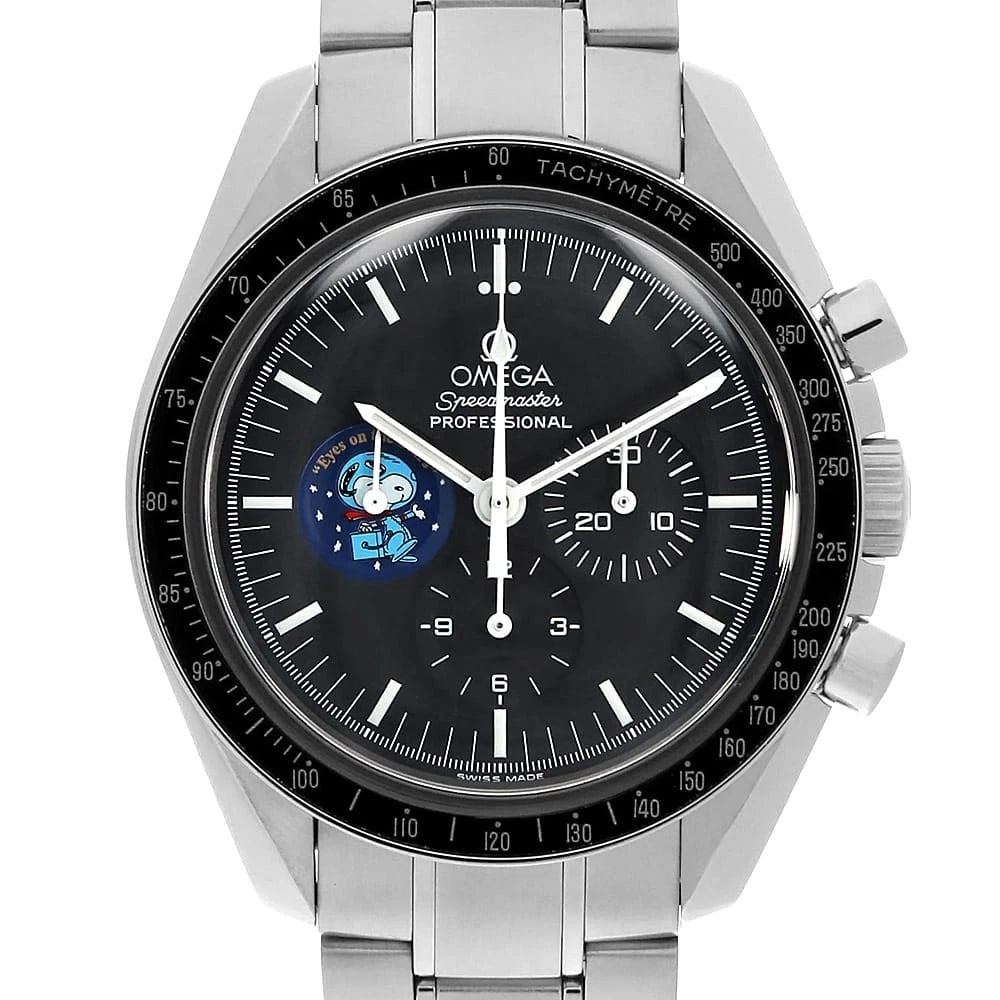 OMEGA SPEEDMASTER PROFESSIONAL SNOOPY AWARD WATCH: OMEGA Speedmaster Professional Snoopy AwardWatch Brand: OMEGA Type: Wrist watch Material: Band Material Stainless Steel, Case Material Stainless Steel Color: Dial Color Black Size: Band Size 18.5c
