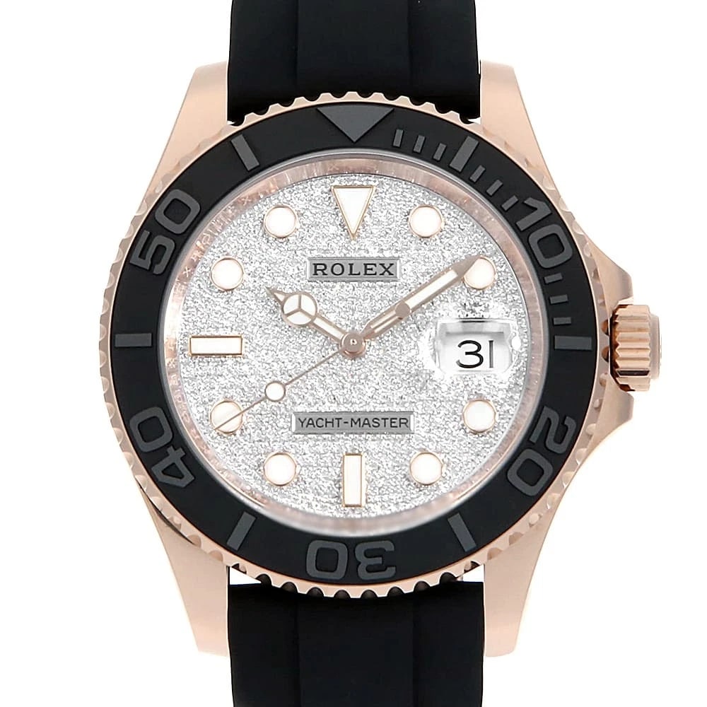 ROLEX YACHT-MASTER PAVE DIAMOND WATCH: ROLEX Yacht-Master Pave Diamond Watch Brand: ROLEX Type: Wrist watch Material: Band Material rubber, Case Material Everose Gold Color: Dial Color Diamonds Size: Band Size 19cm (7.5inch), Case