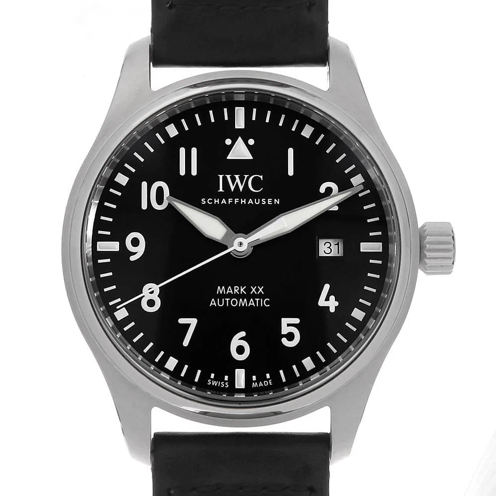 IWC PILOT'S WATCH MARK XX WATCH: IWC Pilot's Watch Mark XX Watch Brand: IWC Type: Wrist watch Material: Band Material Calfskin, Case Material Stainless Steel Color: Dial Color Black Size: Band Size none, Case Size Case:W40mm 