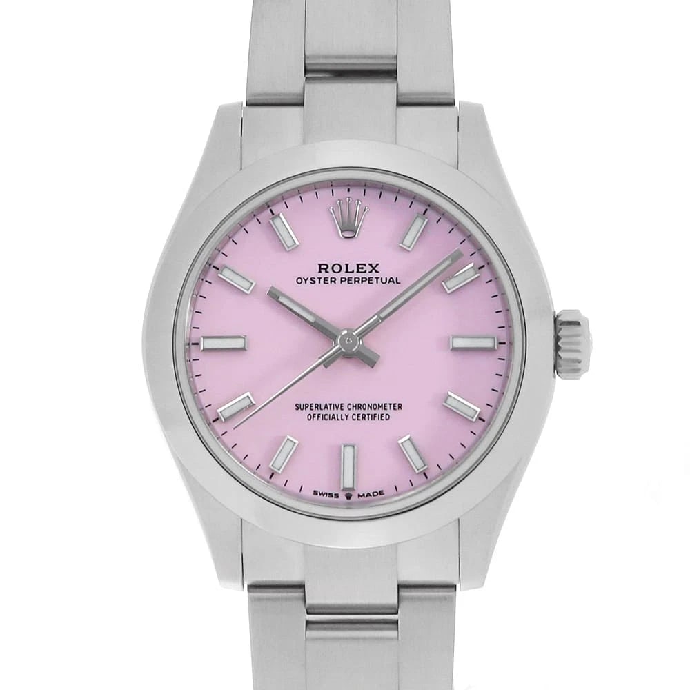 ROLEX OYSTER PERPETUAL CANDY PINK WATCH: ROLEX Oyster Perpetual Candy pink Watch Brand: ROLEX Type: Wrist watch Material: Band Material Stainless Steel, Case Material Stainless Steel Color: Dial Color Candy Pink Size: Band Size 18cm (7.1