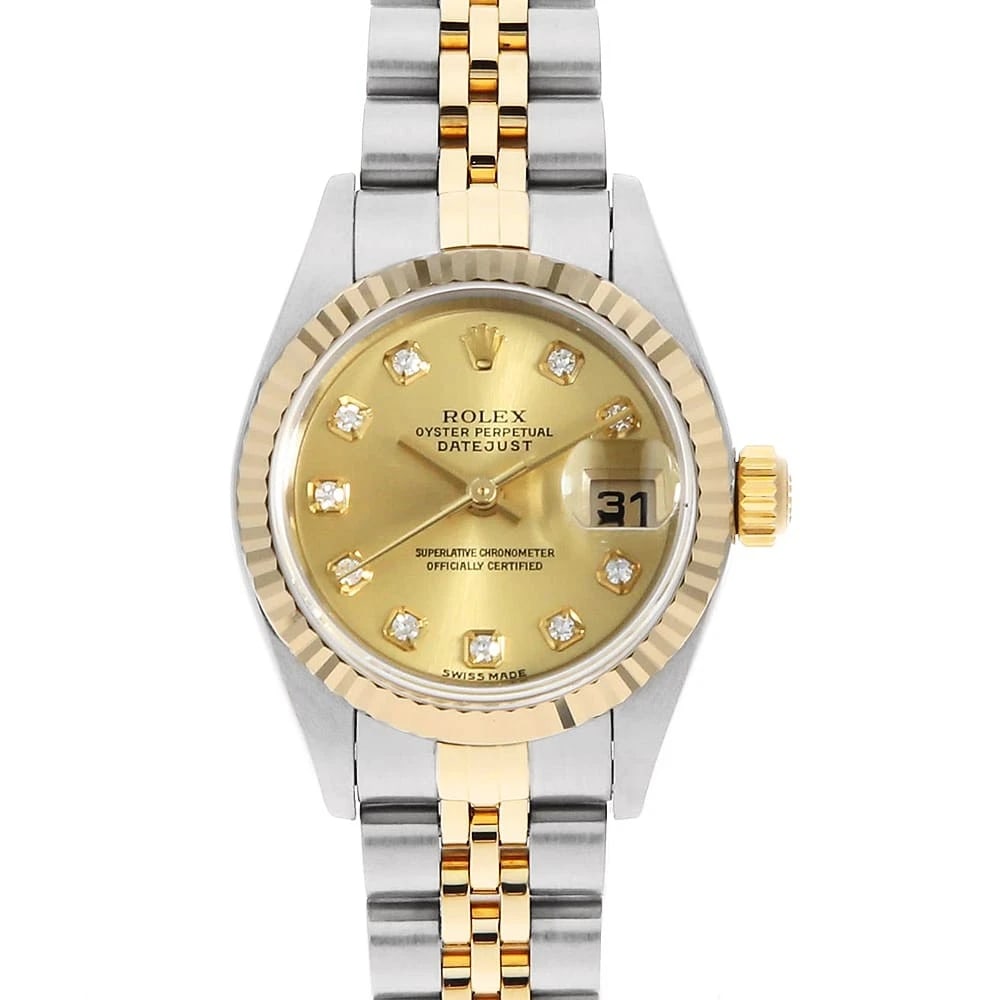 ROLEX DATEJUST DIAMOND CHAMPAGNE WATCH: ROLEX Datejust Diamond ChampagneWatch Brand: ROLEX Type: Wrist watch Material: Band Material Stainless Steel/Yellow Gold, Case Material Stainless Steel Color: Dial Color Champagne Gold Size: Band