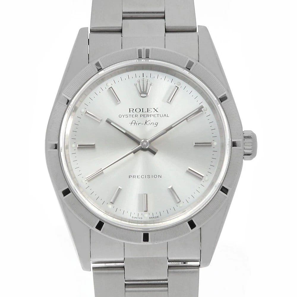ROLEX AIR KING SILVER WATCH: ROLEX Air king Silver Watch Brand: ROLEX Type: Wrist watch Material: Band Material Stainless Steel, Case Material Stainless Steel Color: Dial Color Silver Size: Band Size 18cm (7.1inch), Case Size
