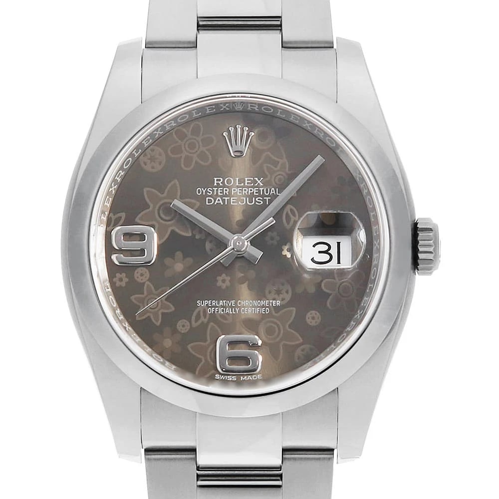 ROLEX DATEJUST BROWN FLOWER OYSTER BRACELET WATCH: ROLEX Datejust Brown Flower Oyster BraceletWatch Brand: ROLEX Type: Wrist watch Material: Band Material Stainless Steel, Case Material Stainless Steel Color: Dial Color Brown Size: Band Size 18cm