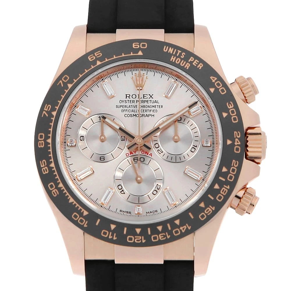 ROLEX COSMOGRAPH DAYTONA SUNDUST WATCH: ROLEX Cosmograph Daytona SundustWatch Brand: ROLEX Type: Wrist watch Material: Band Material rubber, Case Material Everose Gold Color: Dial Color Sundust Size: Band Size 17cm (6.7inch), Case Size