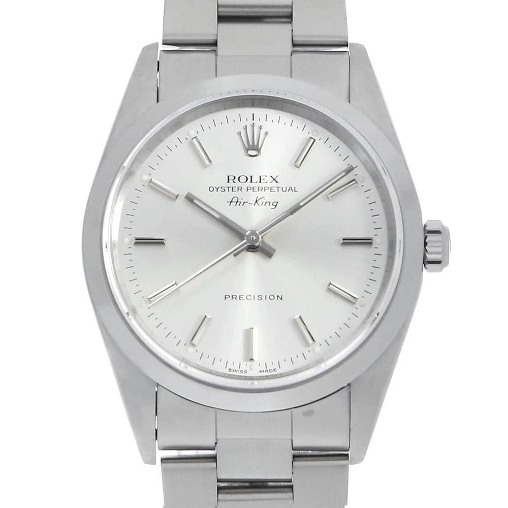 ROLEX AIR KING SILVER BAR P WATCH: ROLEX Air king Silver bar P Watch Brand: ROLEX Type: Wrist watch Material: Band Material Stainless Steel, Case Material Stainless Steel Color: Dial Color Silver Size: Band Size 19cm (7.5inch), Cas