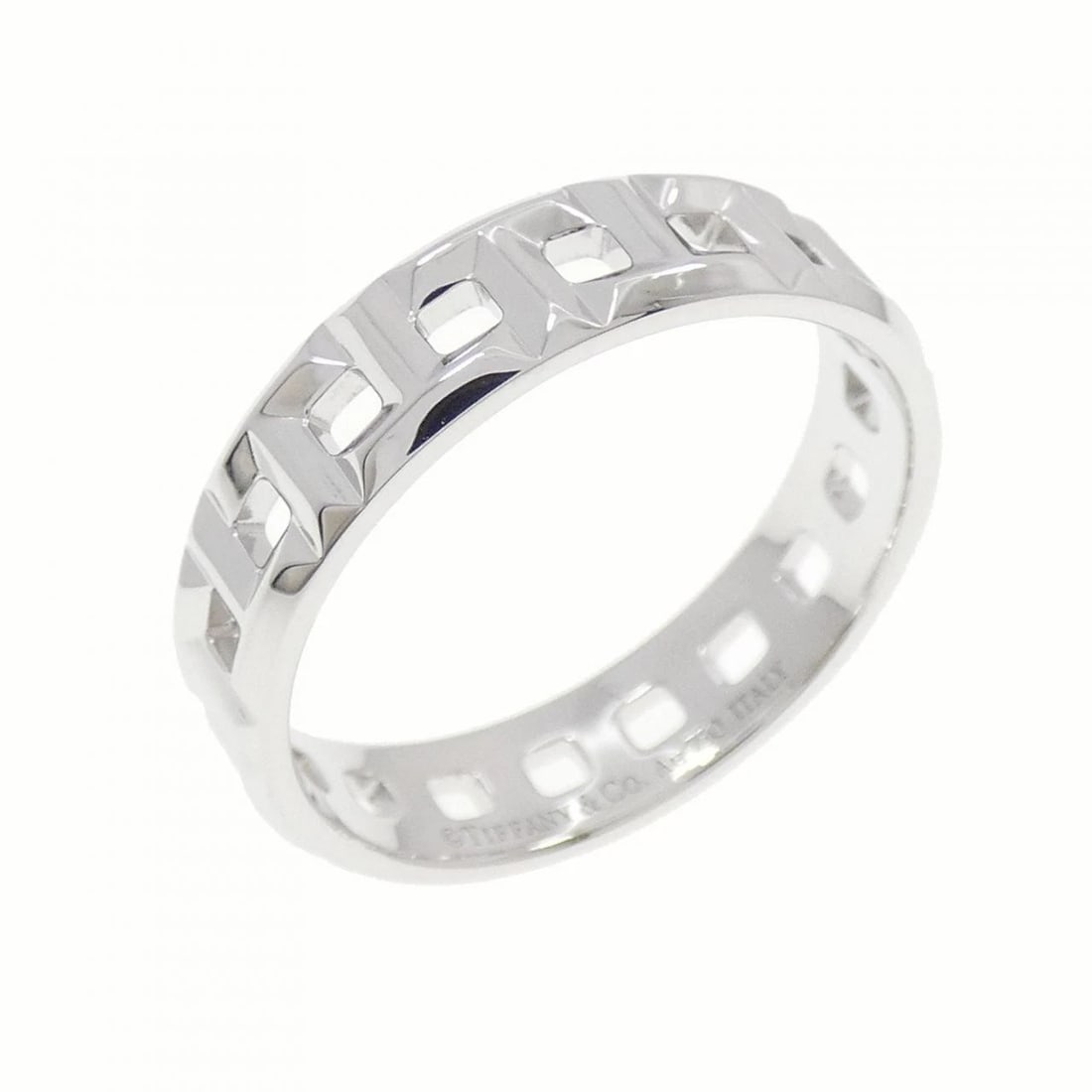 TIFFANY T TRUE WIDE RING: Tiffany T True Wide Ring Brand: Tiffany Type: Ring Material: 750 White Gold Color: White Gold Size: 10 (US size) Accessories: None Accessories Notice: When purchasing pre-owned goods, please