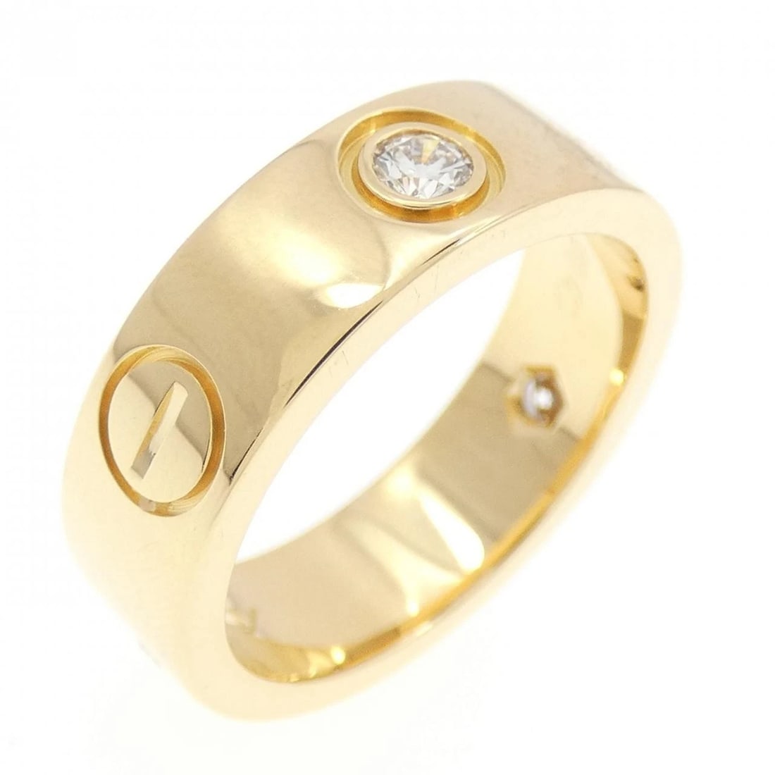 CARTIER LOVE HALF DIAMOND RING: Cartier Love Half Diamond Ring Brand: Cartier Type: Ring Material: 750 Yellow Gold Main Stone natural Color: Yellow Gold Size: 4.5-5 (US size) Accessories: None Accessories Notice: When