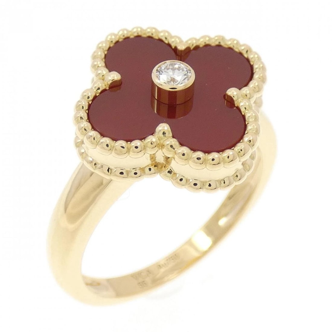 VAN CLEEF & ARPELS ALHAMBRA RING: Van Cleef & Arpels Alhambra Ring Brand: Van Cleef & Arpels Type: Ring Material: 750 Yellow Gold Main Stone Carnelian Color: Yellow Gold Size: 7.5-8 (US size) Accessories: None Accessories