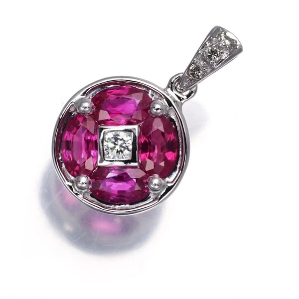 RUBY DIAMOND PENDANT: Ruby Diamond Pendant Brand: Unbranded Type: Pendant Material: 18K / 750 / White Gold Color: White Gold Size: Design size: 18.0 x 11.0mm Accessories: None Accessories Notice: When purchasing
