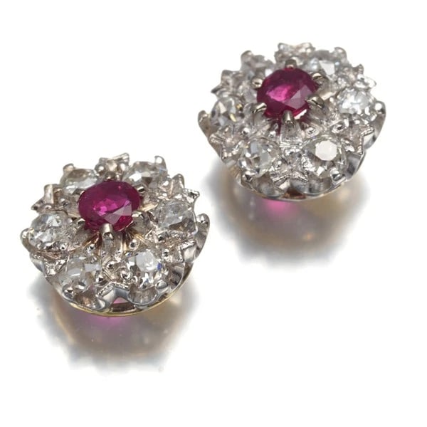 RUBY DIAMOND ANTIQUE EARRINGS - 2