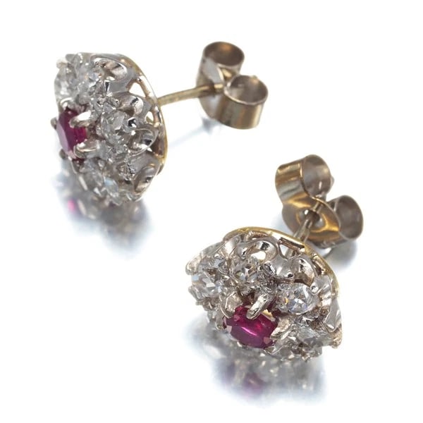 RUBY DIAMOND ANTIQUE EARRINGS - 3