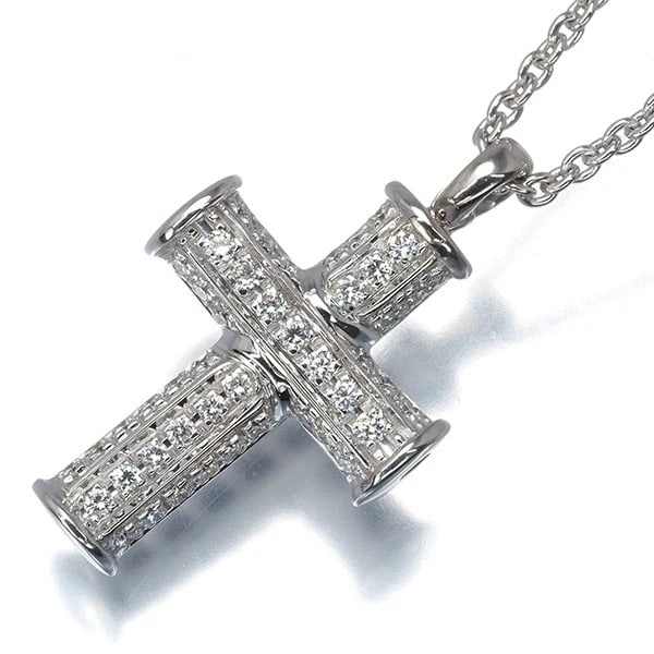 BVLGARI NECKLACE LATIN CROSS: BVLGARI Necklace Latin Cross Brand: BVLGARI Type: Necklace Material: 18K / 750 / White Gold Main Stone Natural Color: White Gold Size: Necklace length: 39cm Accessories: None Accessories
