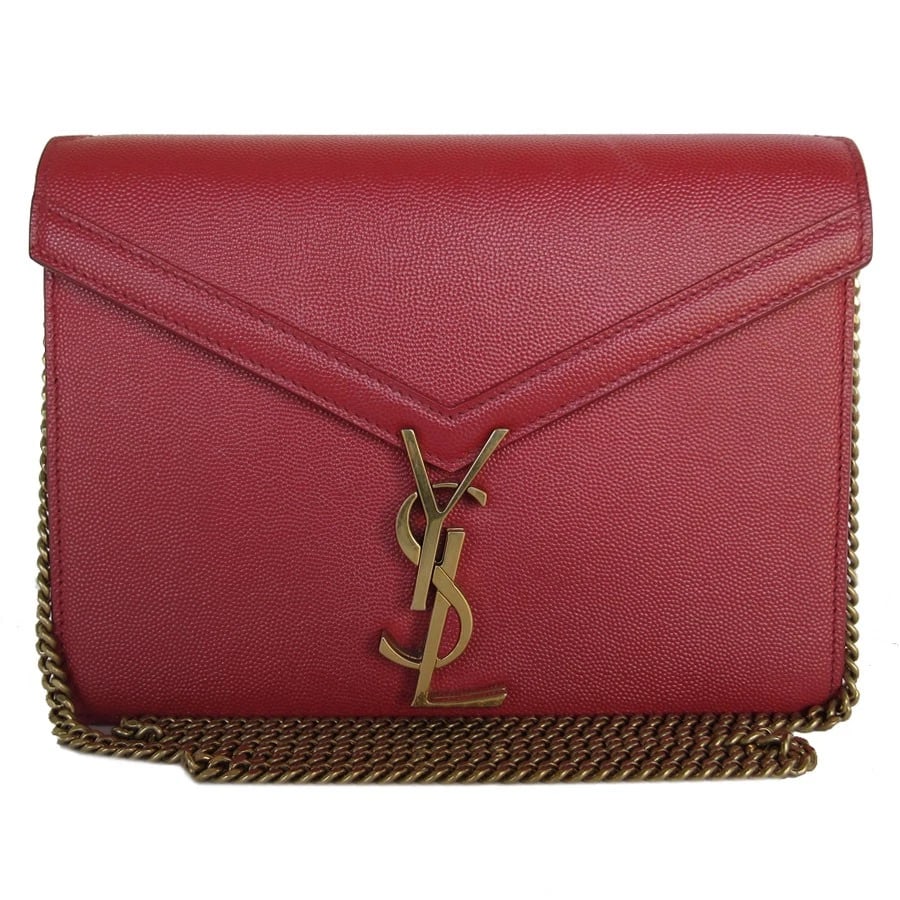 SAINT LAURENT SHOULDER BAG RED / GOLD LEATHER/METAL: SAINT LAURENT Shoulder Bag Red / gold leather/metal Brand: SAINT LAURENT Type: Shoulder Bag Material: Leather x Metal Color: Red / Gold Size: Size [inch] W:8.7inx H:6.3inx D:1.8in Shoulder Length: