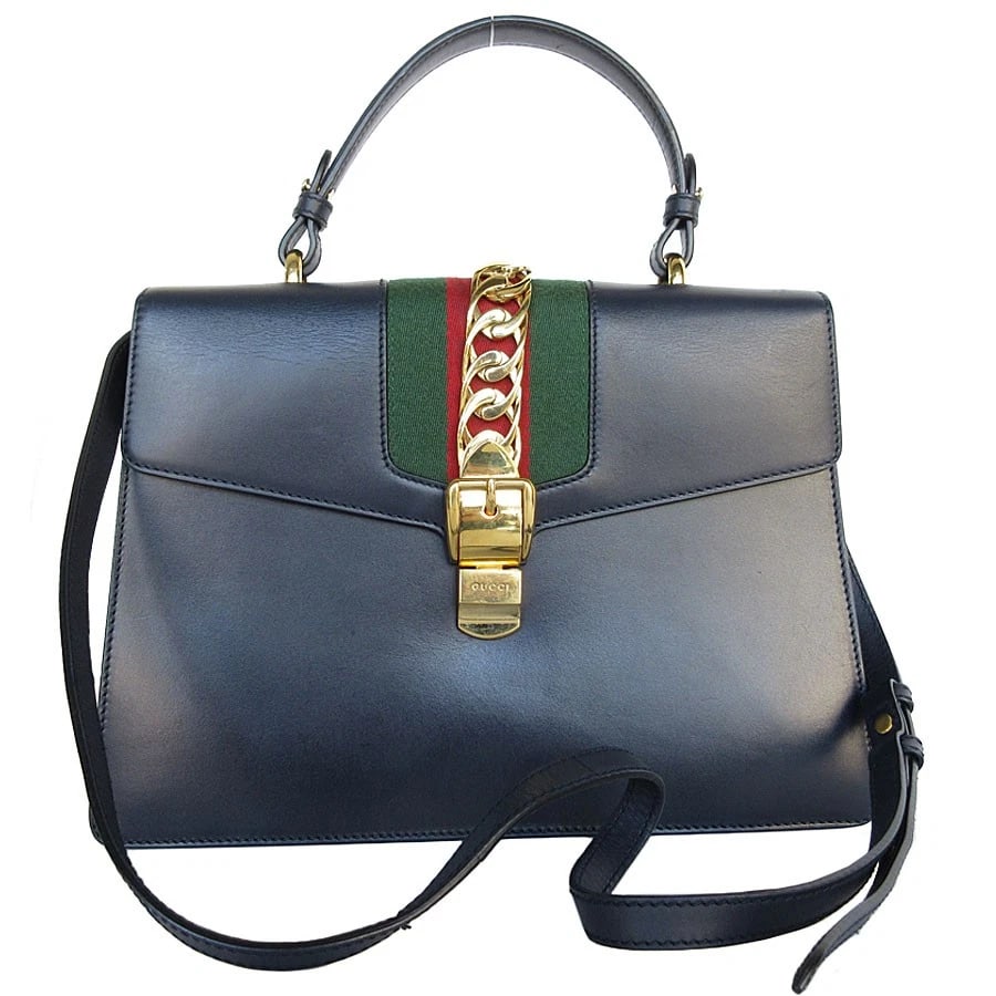 GUCCI SYLVIE HANDBAG SHOULDER BAG NAVY LEATHER (1 of 9)