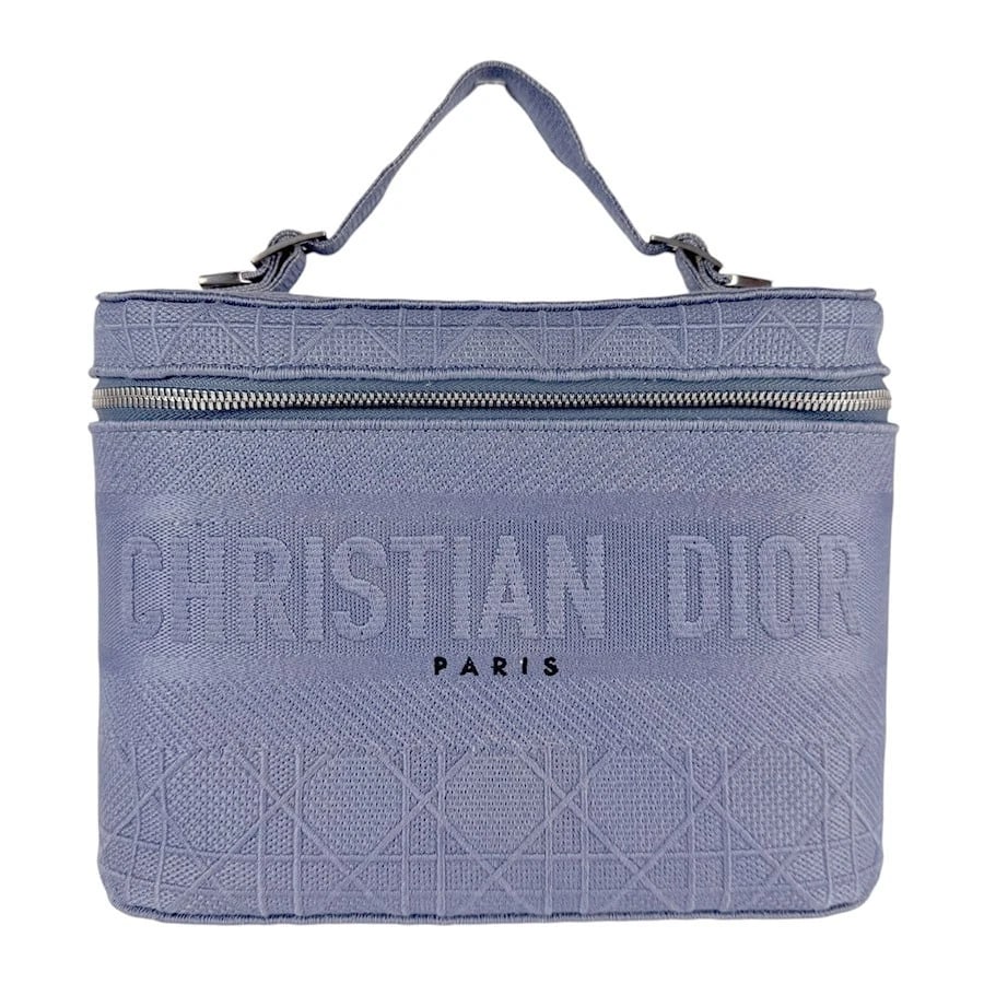 CHRISTIAN DIOR VANITY BAG HANDBAG BLUE CANVAS/SILVERTONE (1 of 11)
