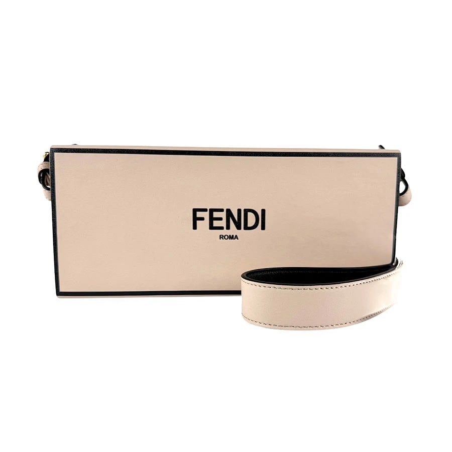 FENDI BOX HORIZONTAL SHOULDER BAG PINK BEIGE/BLACK LEATHER: FENDI Box Horizontal Shoulder Bag Pink Beige/Black Leather Brand: FENDI Type: Shoulder Bag Material: Leather Color: Pink Beige X Black Size: Size [inch] W:9.4inx H:3.9inx D:1.8in Shoulder Length: