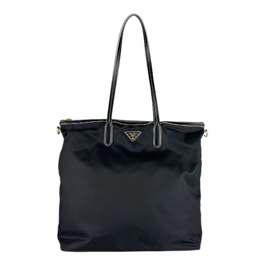 PRADA SHOULDER BAG 2-WAY BAG BLACK NYLON/LEATHER/GOLDTONE: PRADA Shoulder Bag 2-Way Bag Black Nylon/Leather/Goldtone Brand: PRADA Type: Shoulder Bag Material: Nylon/Leather Color: Black Size: Size [inch] W:14.2inx H:14.2inx D:5.5in Handle Length:24.4in Sh