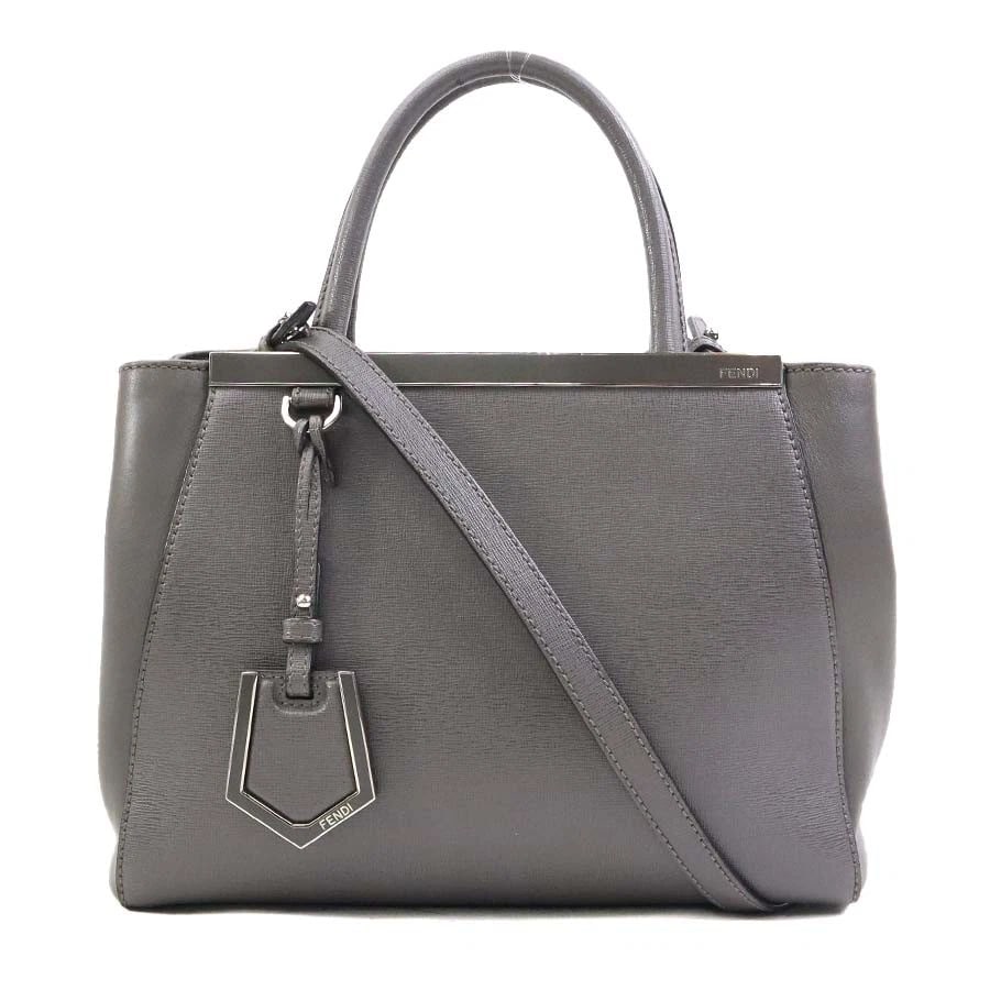 FENDI 2JOURS HANDBAG SHOULDER BAG GRAY LEATHER/SILVERTONE (1 of 10)