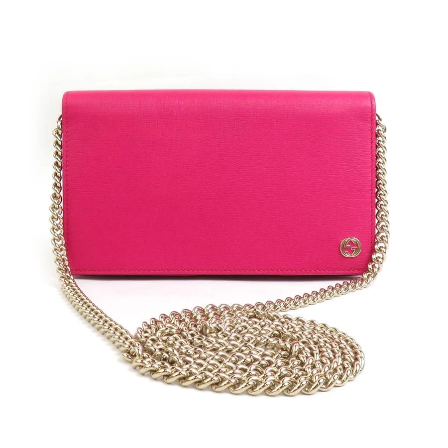 GUCCI CHAIN WALLET CROSSBODY BAG PINK LEATHER/GOLDTONE (1 of 5)