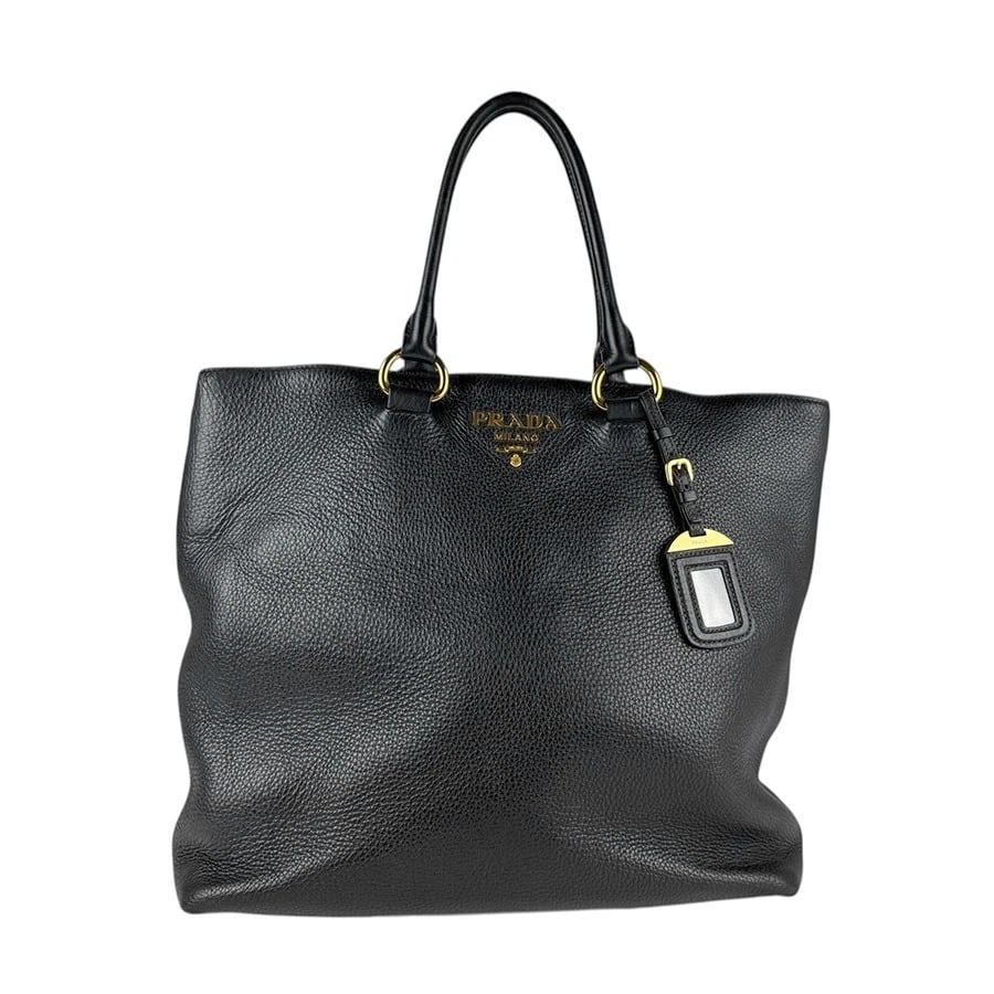 PRADA HANDBAG SHOULDER BAG BLACK LEATHER/GOLDTONE (1 of 11)