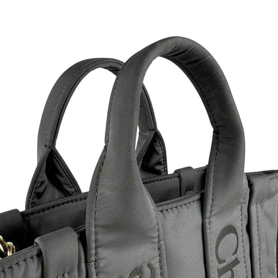 CHLOE WOODY SMALL HANDBAG SHOULDER BAG GRAY NYLON - 9