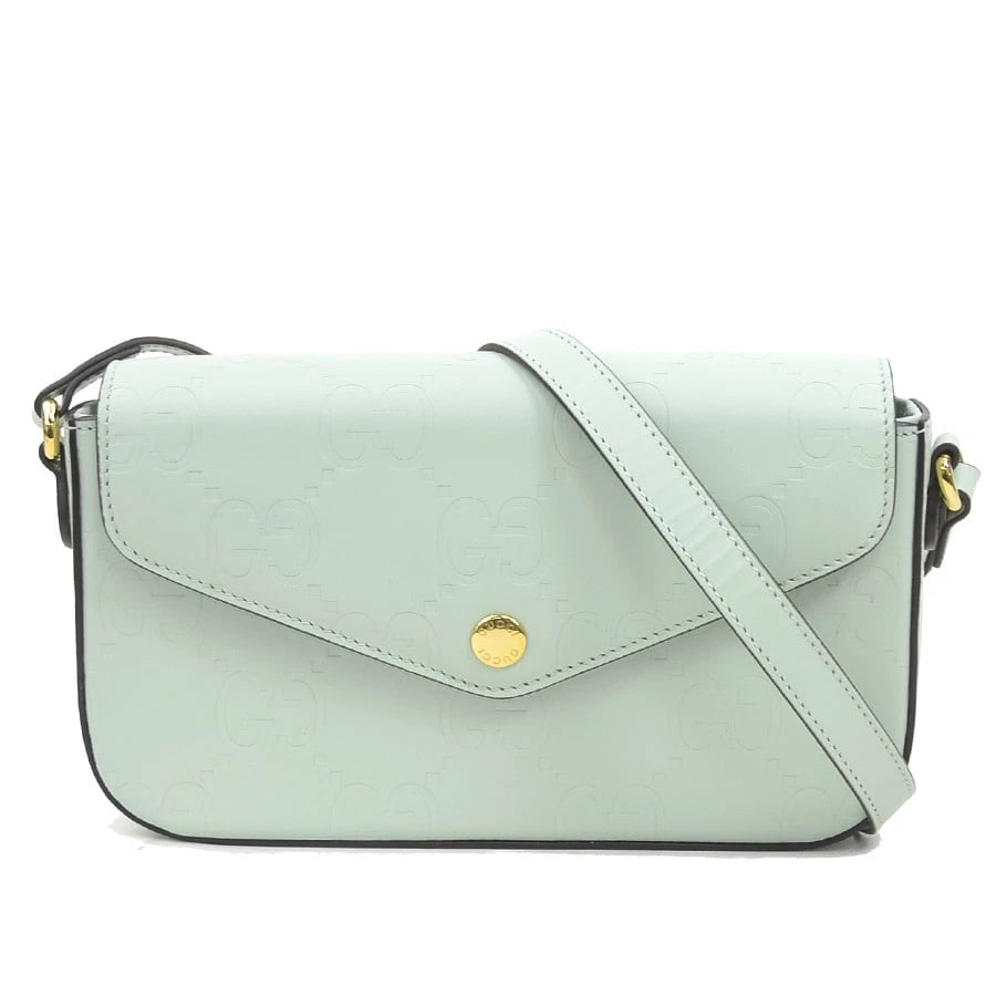 GUCCI SUPER MINI CROSSBODY SHOULDER BAG PALE GREEN LEATHER: GUCCI Super Mini Crossbody Shoulder Bag Pale Green Leather Brand: GUCCI Type: Shoulder Bag Material: Leather Color: Pale Green Size: Size [inch] (Bottom)W:8.3inx H:4.7inx D:1.3in Shoulder