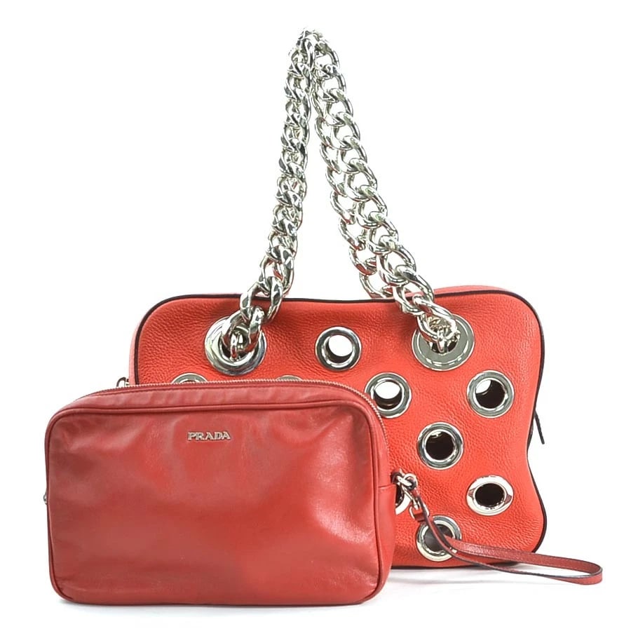 PRADA HANDBAG RED/SILVER LEATHER/METAL - 2