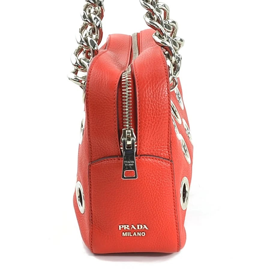 PRADA HANDBAG RED/SILVER LEATHER/METAL - 3