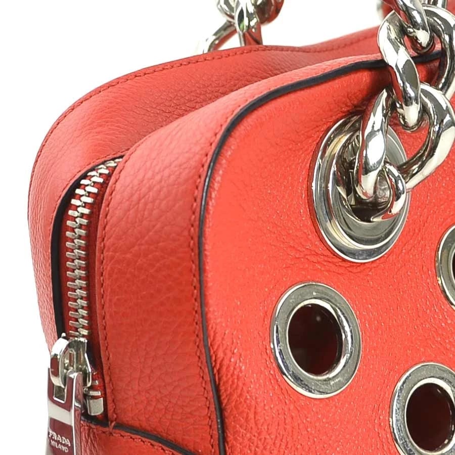 PRADA HANDBAG RED/SILVER LEATHER/METAL - 5