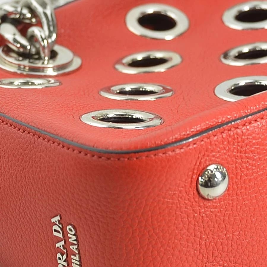 PRADA HANDBAG RED/SILVER LEATHER/METAL - 6