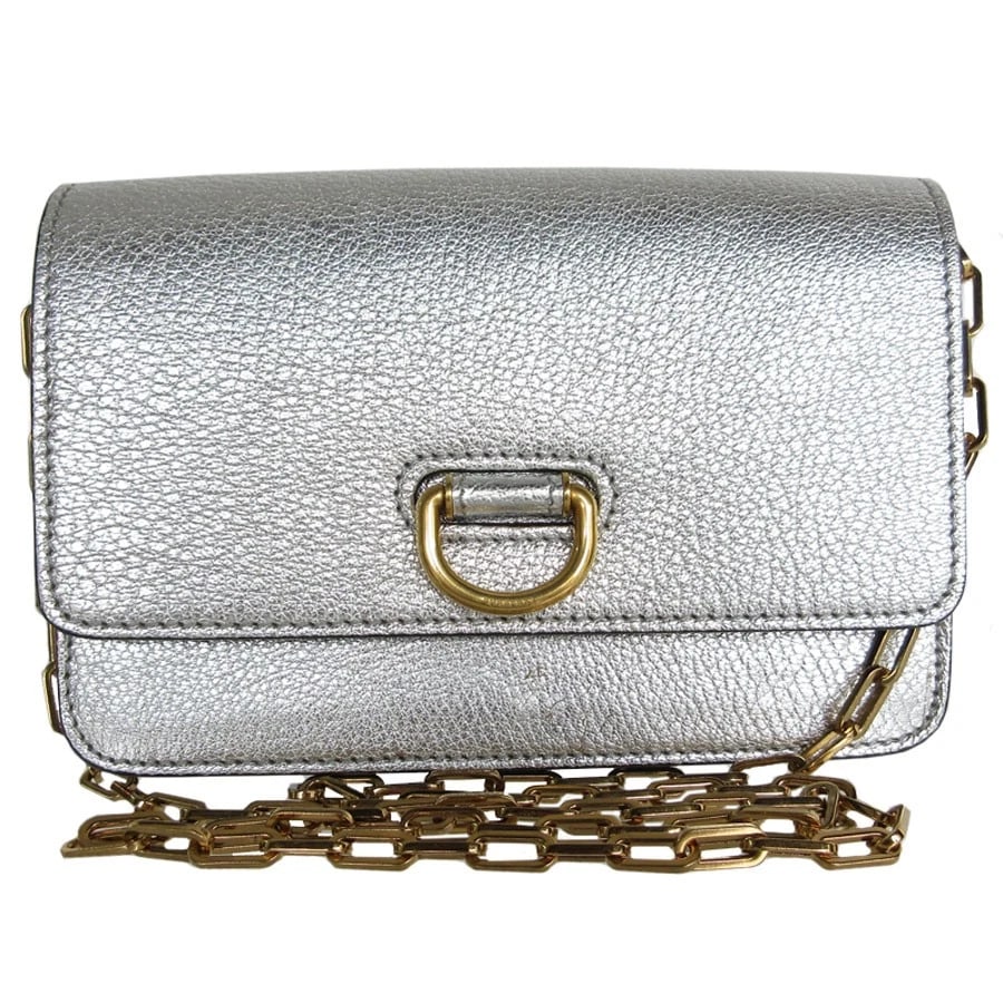 BURBERRY SHOULDER BAG SILVER / GOLD LEATHER/METAL: BURBERRY Shoulder Bag Silver / Gold leather/metal Brand: BURBERRY Type: Shoulder Bag Material: Leather x Metal Color: Silver / Gold Size: Size [inch] (Top)W:7.1inx H:4.9inx D:1.6in Shoulder Length