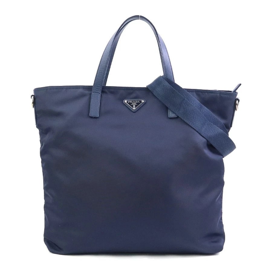 PRADA LOGO HANDBAG SHOULDER BAG NAVY NYLON/LEATHER (1 of 12)