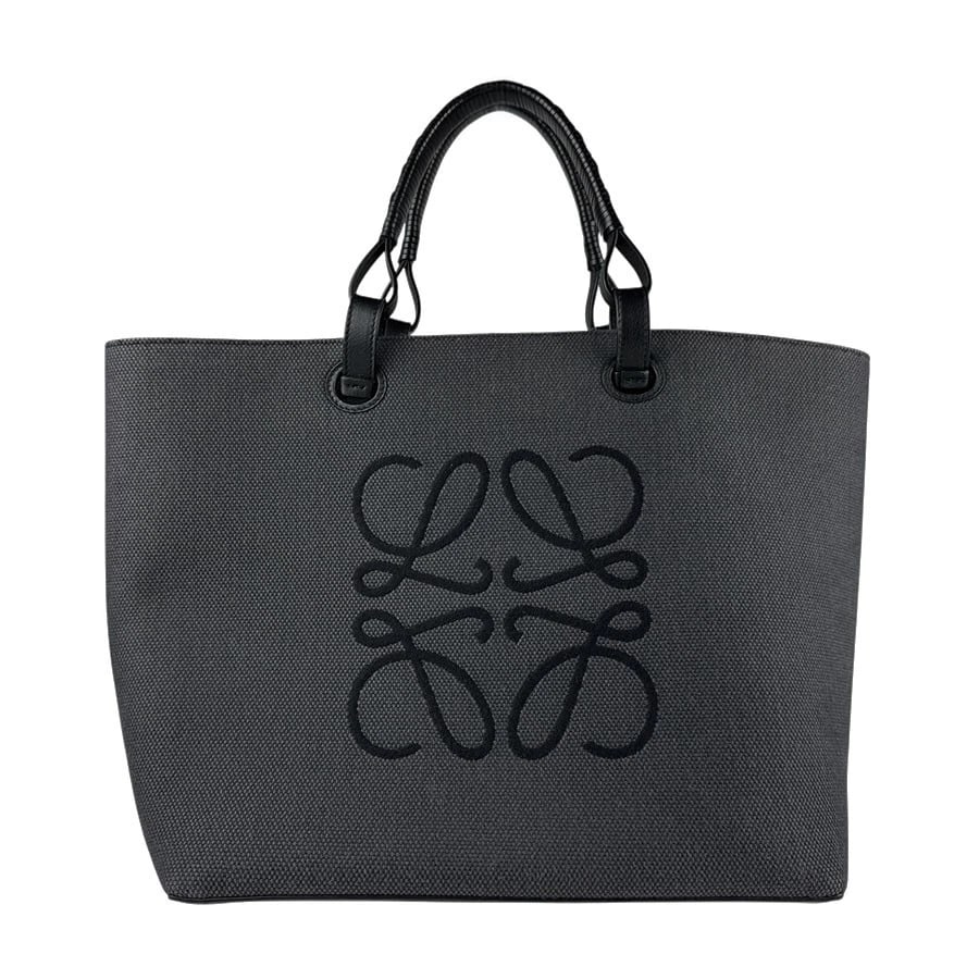 LOEWE ANAGRAM HANDBAG SHOULDER BAG TOTE BAG: LOEWE Anagram Handbag Shoulder Bag Tote Bag Brand: LOEWE Type: Handbag Material: Canvas x Leather Color: Dark Gray / Black Size: Size [inch] W:12.6inx H:11.8inx D:6.7in Handle Length:13.4in Should