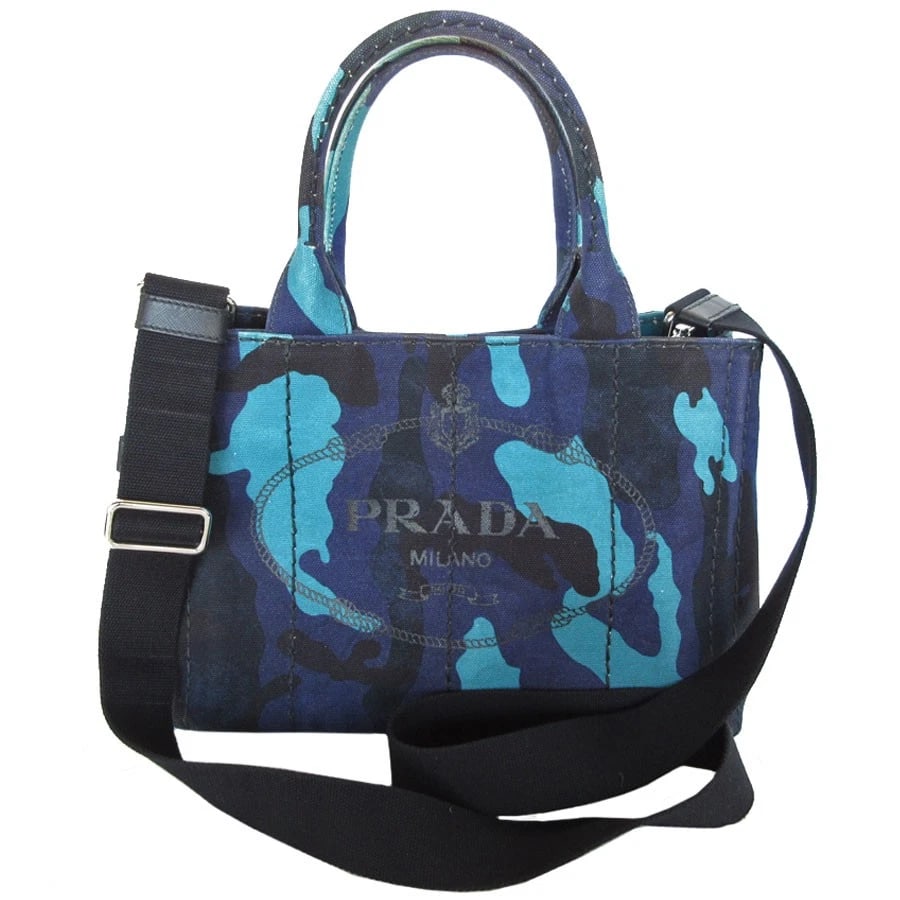 PRADA CANAPA HANDBAG SHOULDER BAG NAVY/BLACK/BLUE (1 of 9)