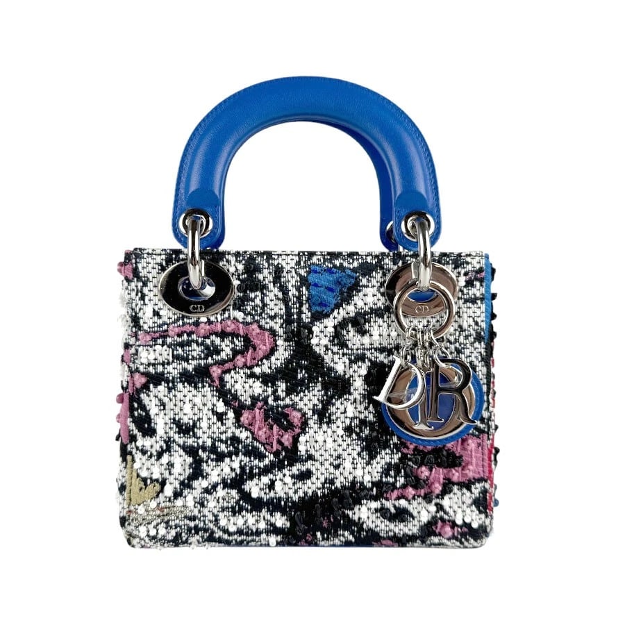 CHRISTIAN DIOR LADY DIOR HANDBAG SHOULDER BAG BLUE: Christian Dior Lady Dior Handbag Shoulder Bag Blue Brand: Christian Dior Type: Handbag Material: Tweed x Beads x Leather Color: Blue X Black Size: Size [inch] W:6.7inx H:5.9inx D:2.0in Handle Leng