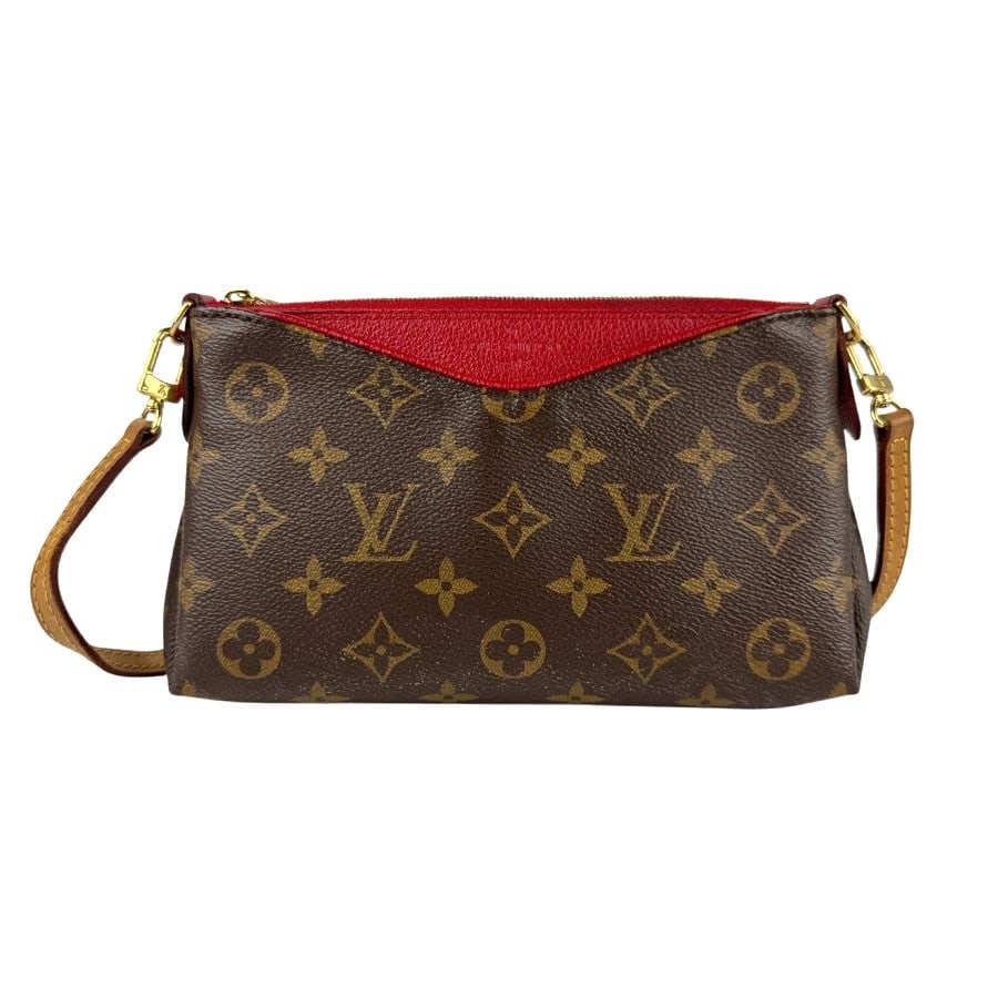 LOUIS VUITTON MONOGRAM PALLAS CLUTCH SHOULDER BAG BROWN/RED (1 of 11)