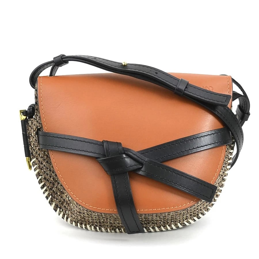 LOEWE GATE BAG SMALL SHOULDER BAG BROWN/BLACK LEATHER/TWEED: LOEWE Gate Bag Small Shoulder Bag Brown/Black Leather/Tweed Brand: LOEWE Type: Shoulder Bag Material: Leather x Tweed Color: Brown X Black Size: Size [inch] (Max)W:10.2inx H:7.5inx D:4.5in Shoulde