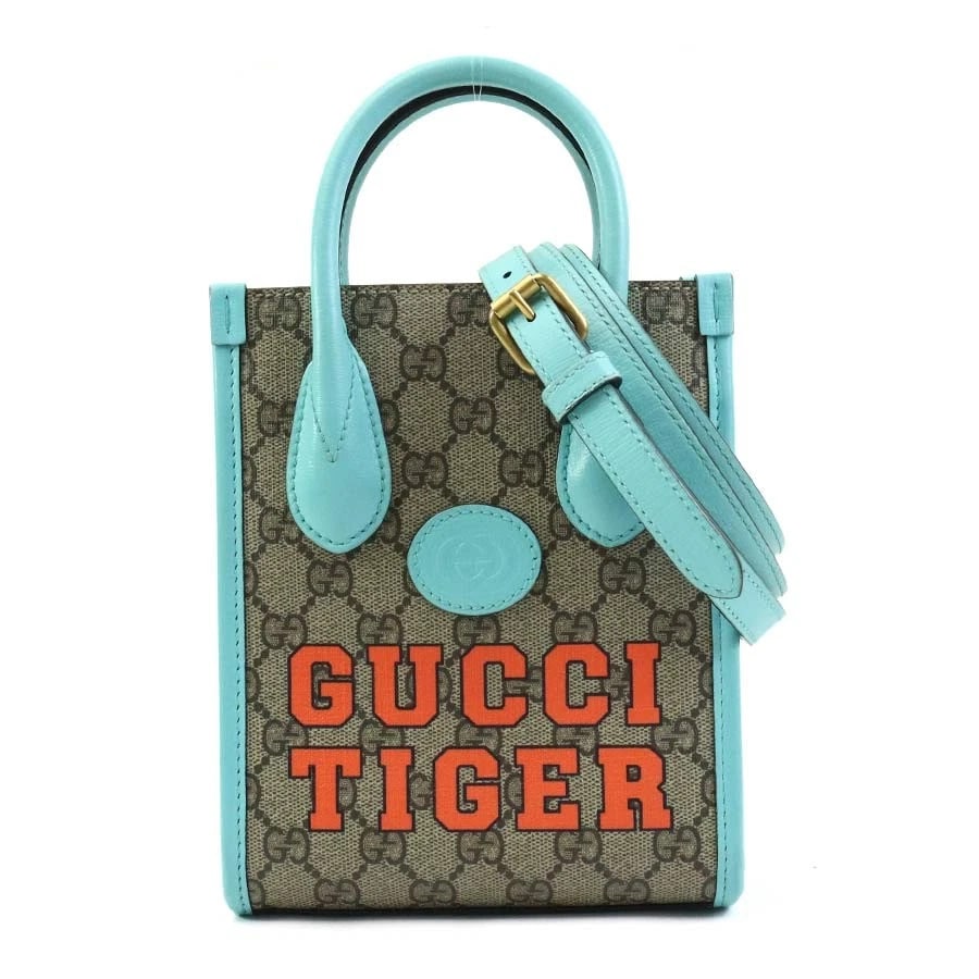 GUCCI GG SUPREME HANDBAG SHOULDER BAG BLUE/BROWN LEATHER/PVC: GUCCI GG Supreme Handbag Shoulder Bag Blue/Brown Leather/PVC Brand: GUCCI Type: Handbag Material: PVC Color: Blue X Brown Size: Size [inch] W:6.1inx H:7.7inx D:2.8in Handle Length:7.5in Shoulder L
