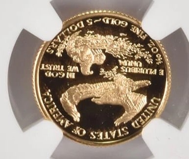 1993-P $5 AMERICAN GOLD EAGLE: 1993-P $5 American Gold Eagle Grade : PF70 Composition : Gold Denomination : None Year : 1993 Country of Origin : United States Mint Location : None Brand/Mint : U.S. Mint Access